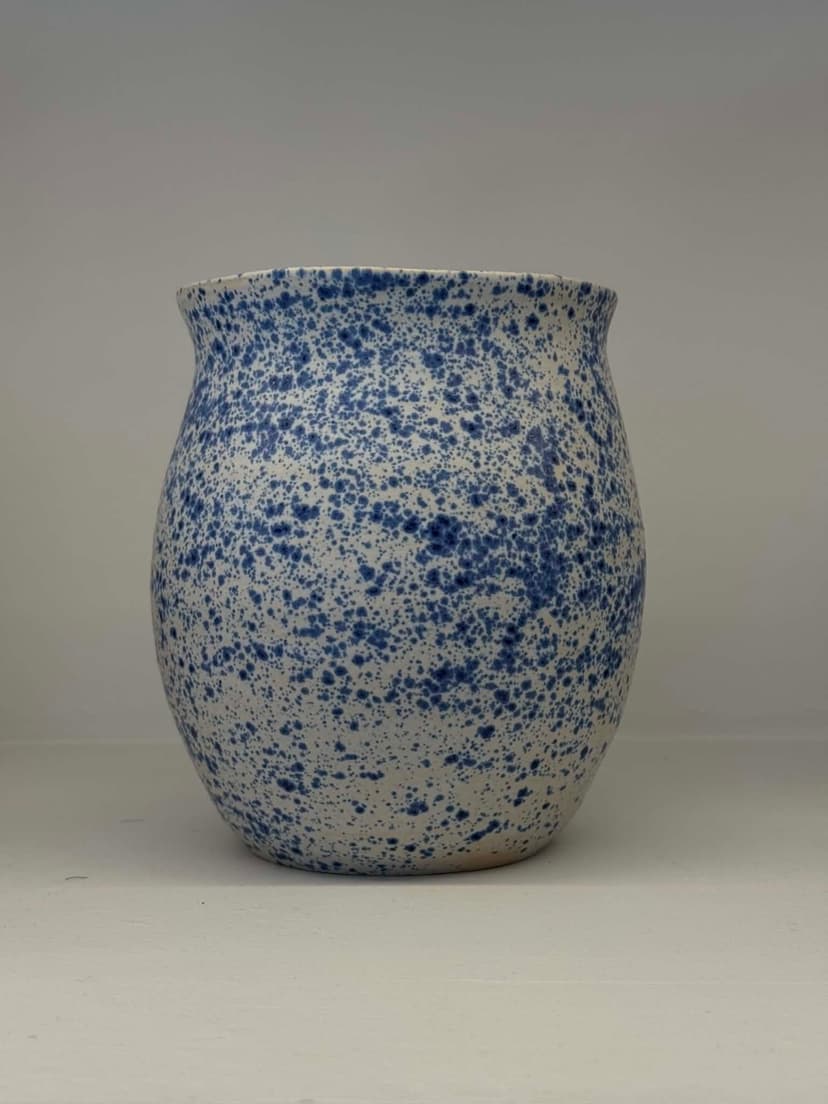 Blue Speckled Rounded Vase - Front View